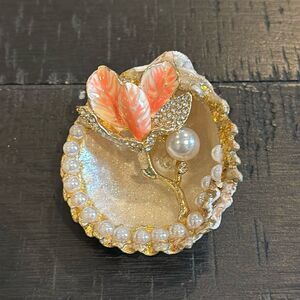 Unique Handcrafted Pearl Flower Rhinestones Pin Brooch in Shell One of a Kind​